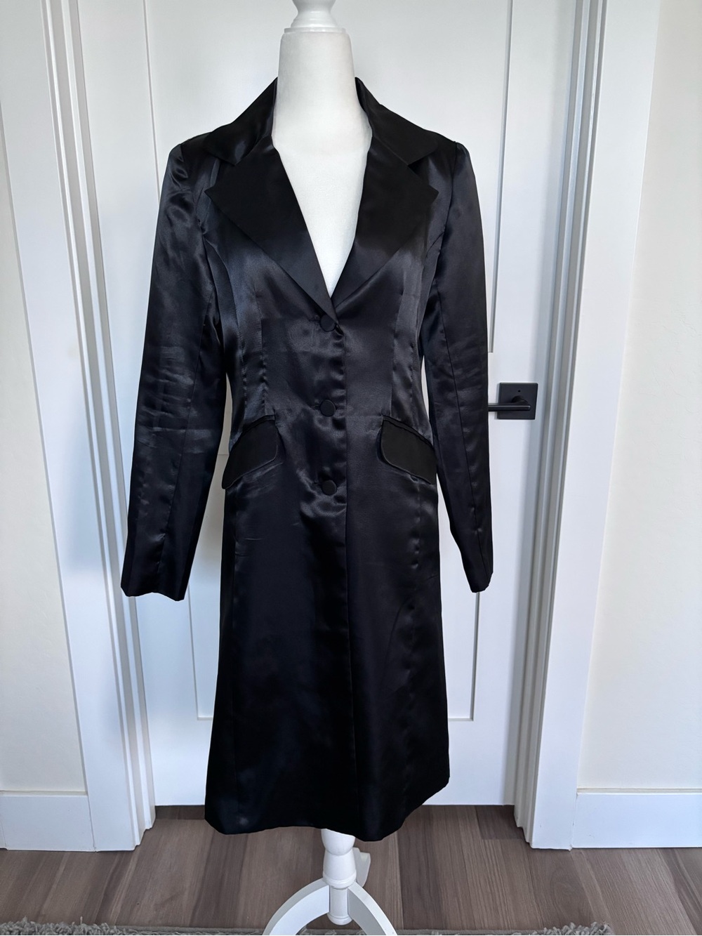 Charlotte Russe Black Satin Long Trench Coat